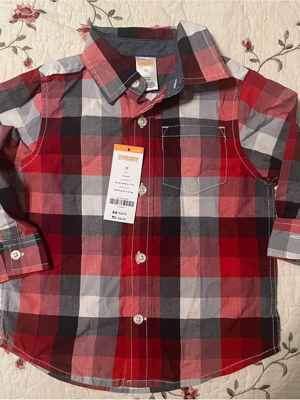 Gymboree Red Black Gray Plaid Button-Down Shirt